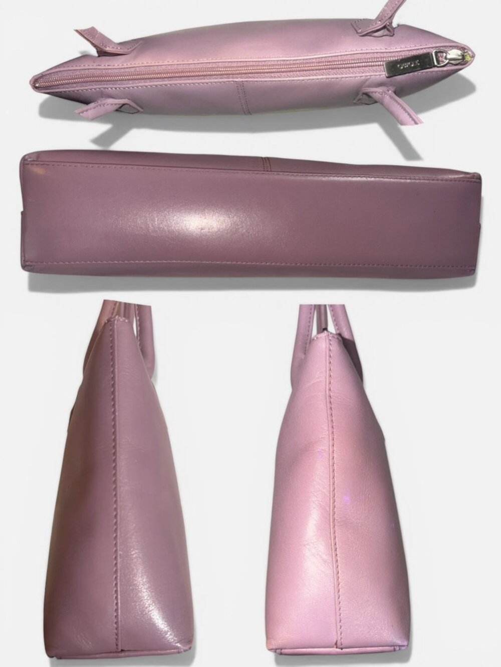 VTG Hobo East West Shoulder Bag Mauve Purple Leather 2-Handle Handbag Y2K Spring - Picture 5 of 8